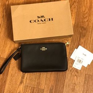 NWT Pebble leather Coach Large double zip wallet